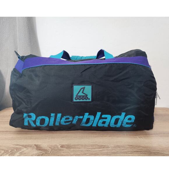 Vintage ROLLERBLADE 1990s Retro Duffle Bag Travel Overnight Purple Black Teal - Picture 3 of 13